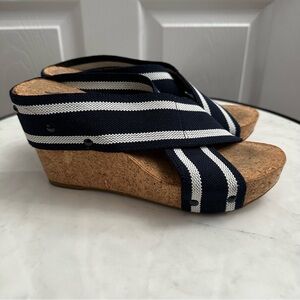 Lucky Brand Navy Blue and White Striped Wedges.